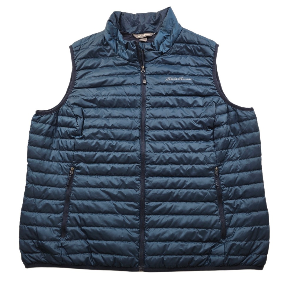 Eddie‎ Bauer Down Puffer Vest Mens 2XL Blue Quilted EB650 Fill Power